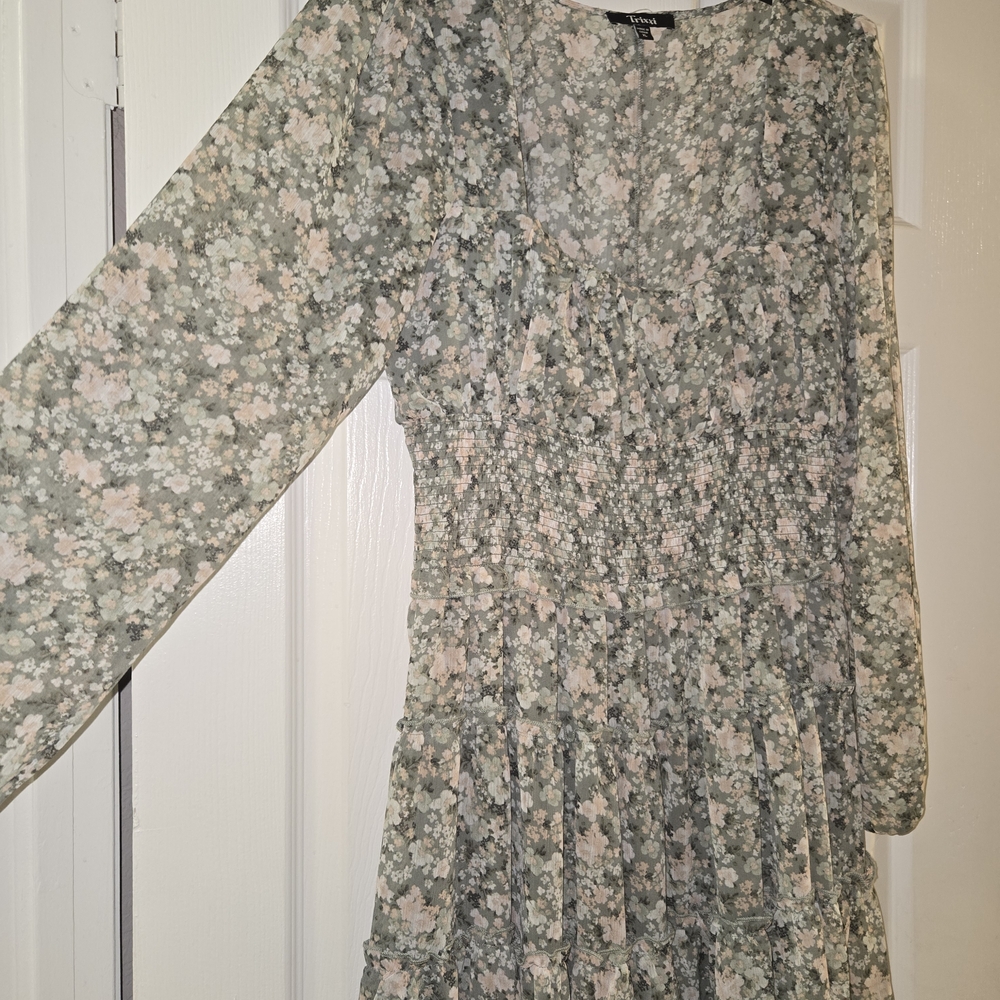 Trixxi Green Floral Long Sleeve Dress